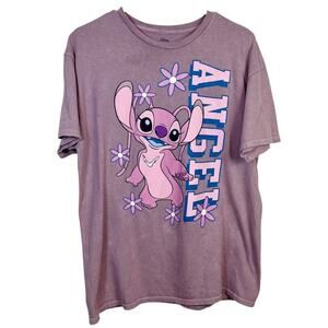 Disney Stitch Angel Graphic Tee L Purple Cotton